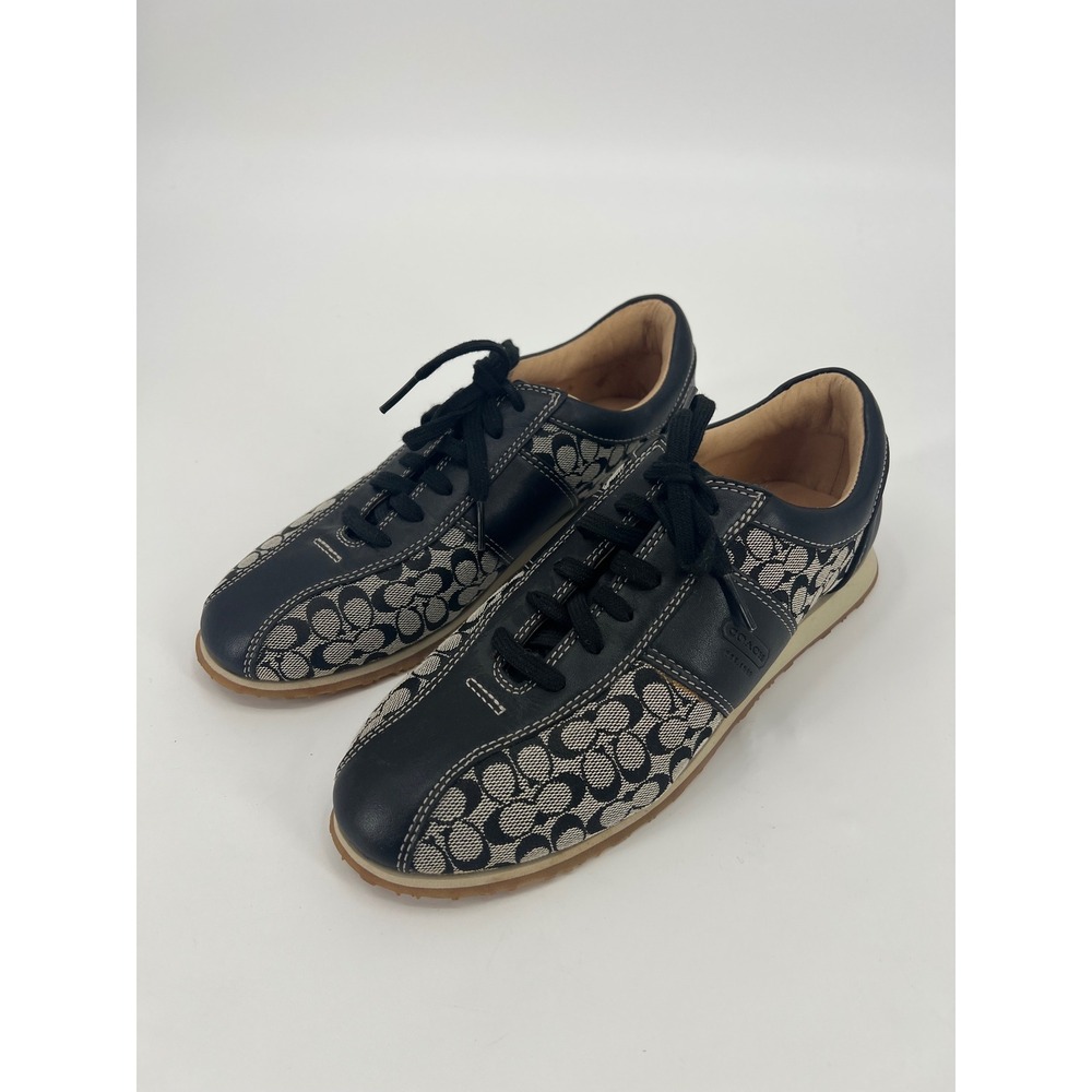 Coach Noella Black Signature Monogram Leather Sneakers P184 8.5M F289/F02